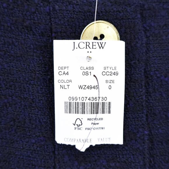 NWT J.Crew Factory Sleeveless Tweed Gold Button Shift Dress Navy Blue Size 0 - Picture 7 of 8